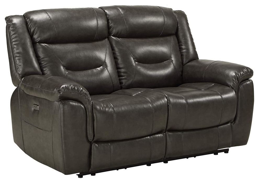 Contemporary Reclining Loveseat  Tufted Faux Leather Seat With USB Ports  Gray   Contemporary   Loveseats   by Decor Love  Houzz