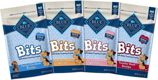 Blue Buffalo Blue Bits Soft-Moist Variety Pack Training Dog Treats， 4-oz bag， 4 count