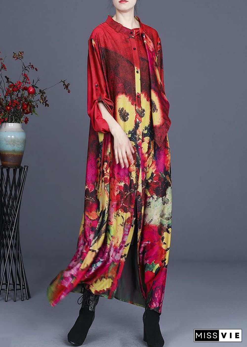 Fine Red Print asymmetrical design Long Summer Spring Dress