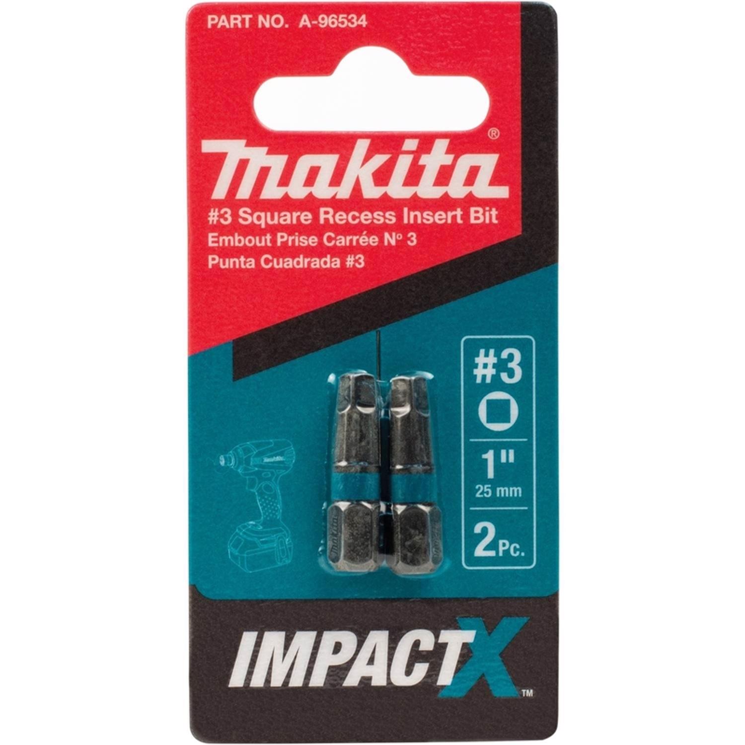 Makita ImpactX Square Recess #3 X 1 in. L Insert Bit Heat-Treated Steel 2 pk