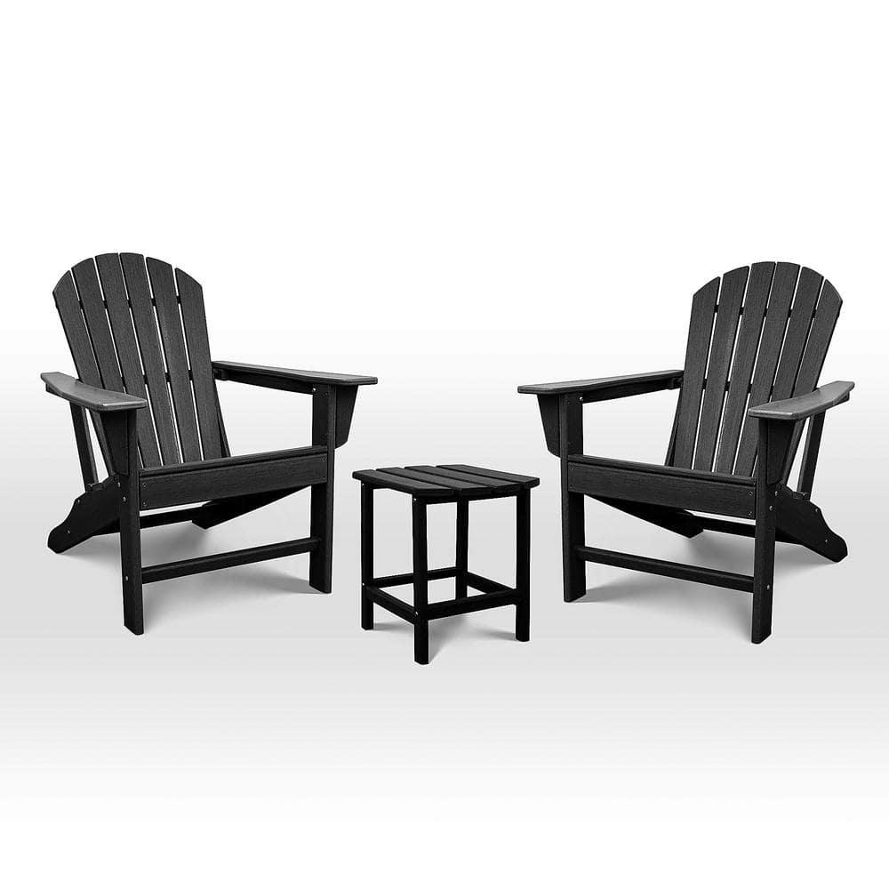 UPLAND 3Pieces Outdoor Black HDPE Composite Adirondack Chair Set with Side Table