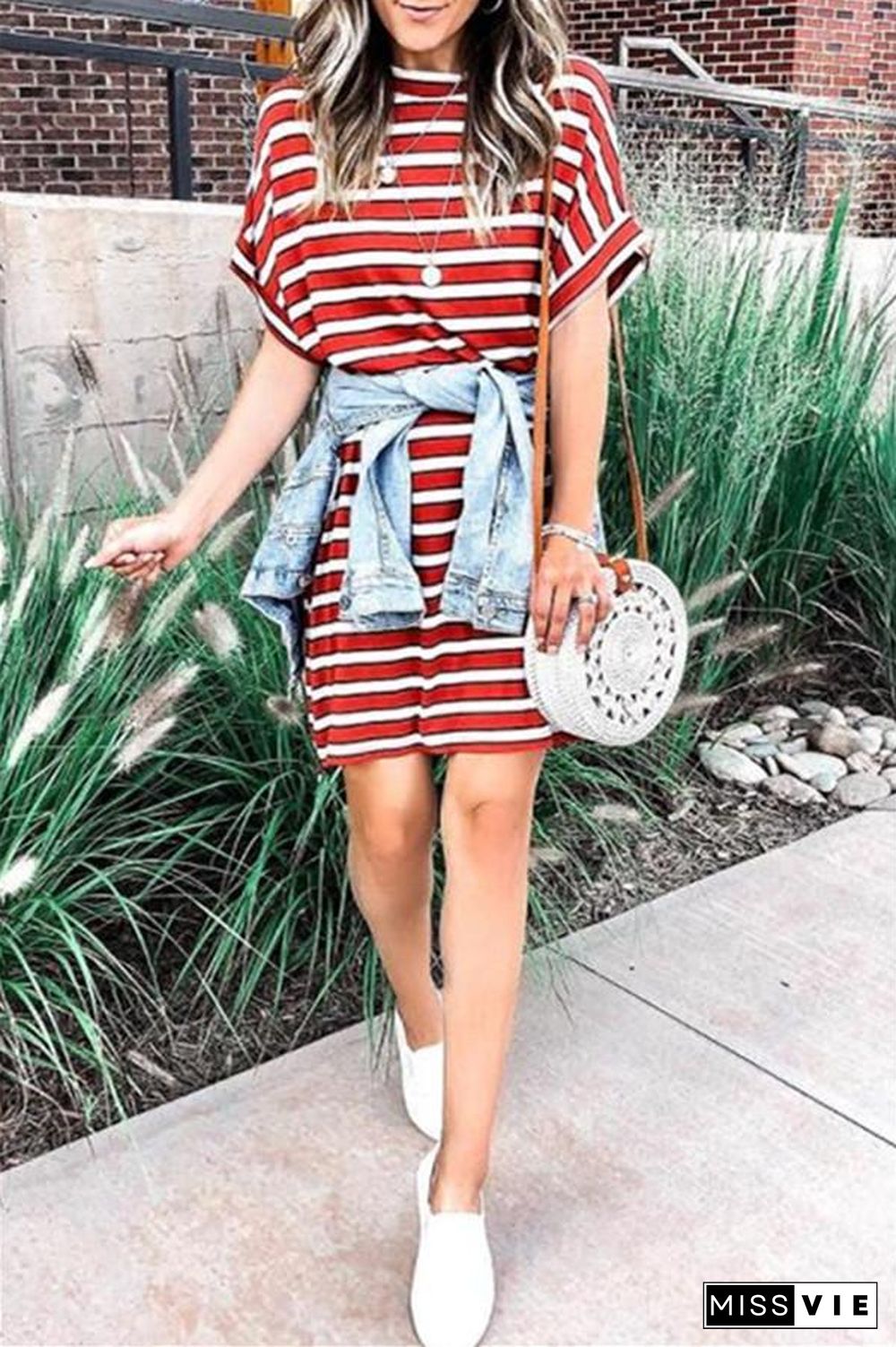 Casual Striped Short Sleeve Mini Dress