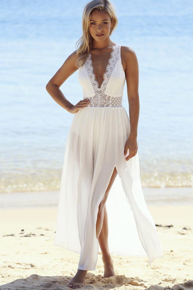 On And Off Maxi Dress White