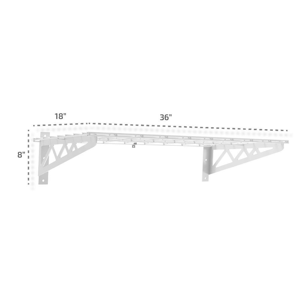 MONSTERRAX STORAGE SOLUTIONS 18 in. D x 36 in. W x 8 in. T White Heavy-Duty Steel Wall Mounted Shelves Includes 2-Shelves and 4-Hooks​ MR-WS 18x36-W