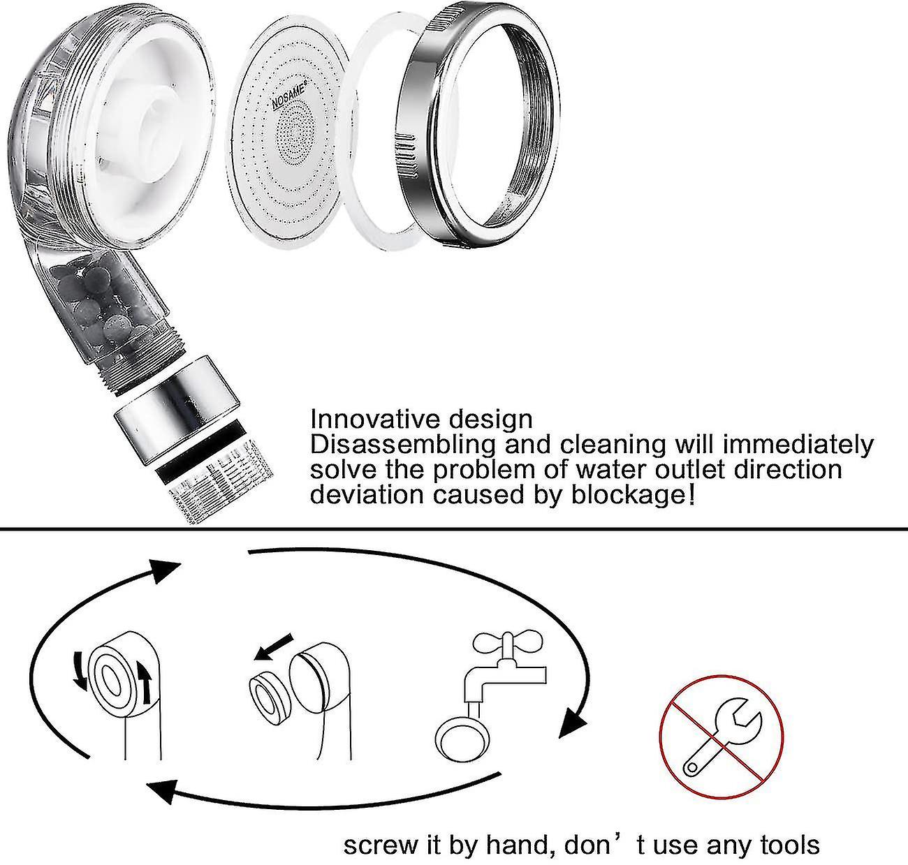 Shower Head， Filter Filtration High Pressure Saving 3 Mode Function Handheld Shower For Dry Skin And