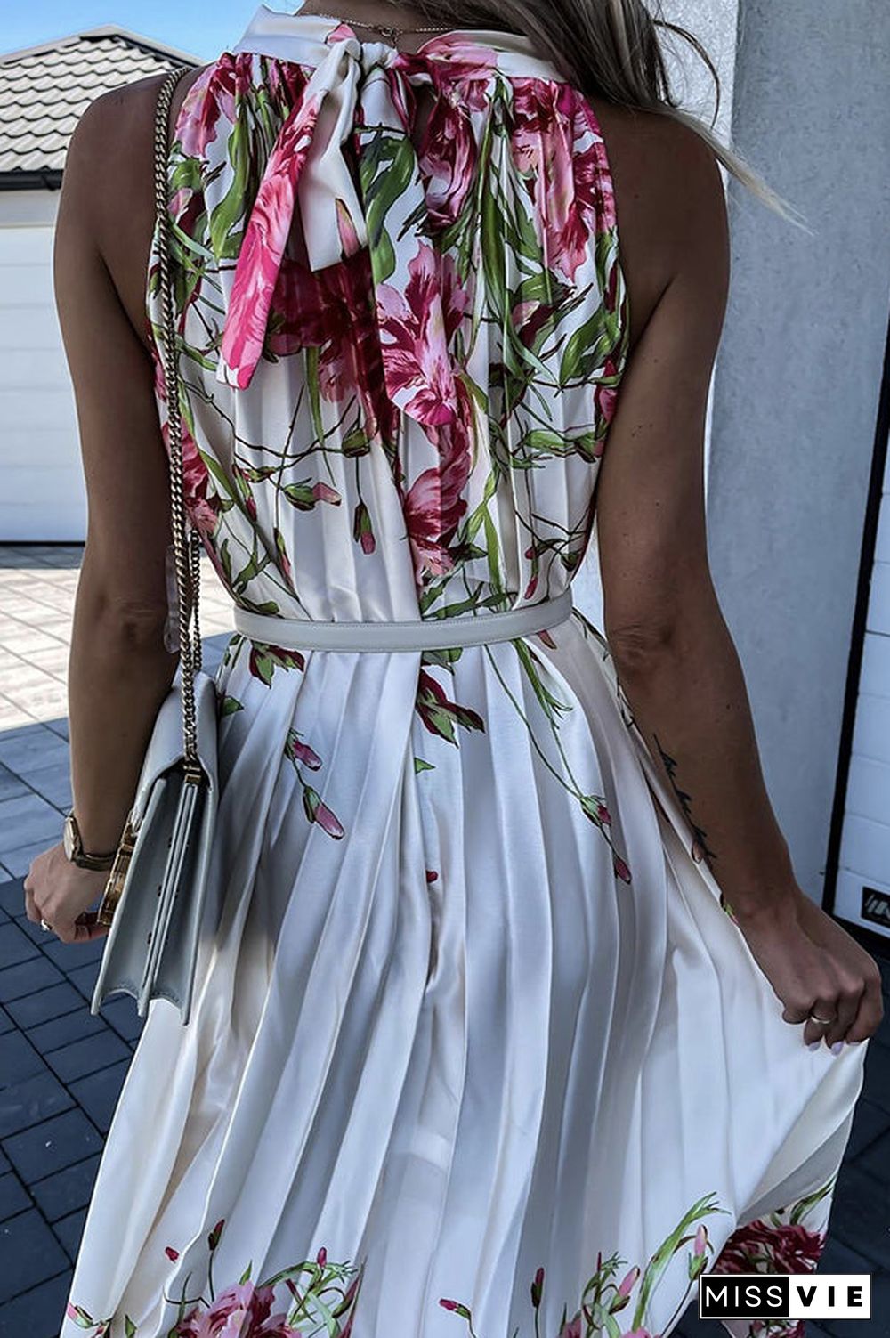 Life In Floral Pleated Halter Neck Maxi Dress