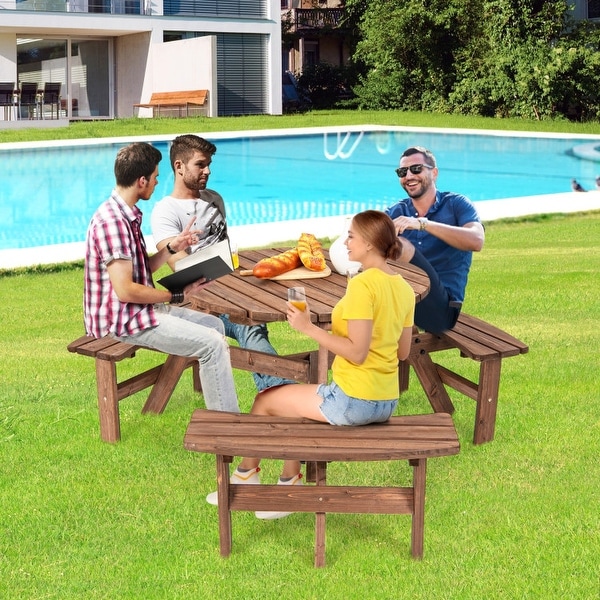 6Person Patio Wood Picnic Table Beer Bench Set