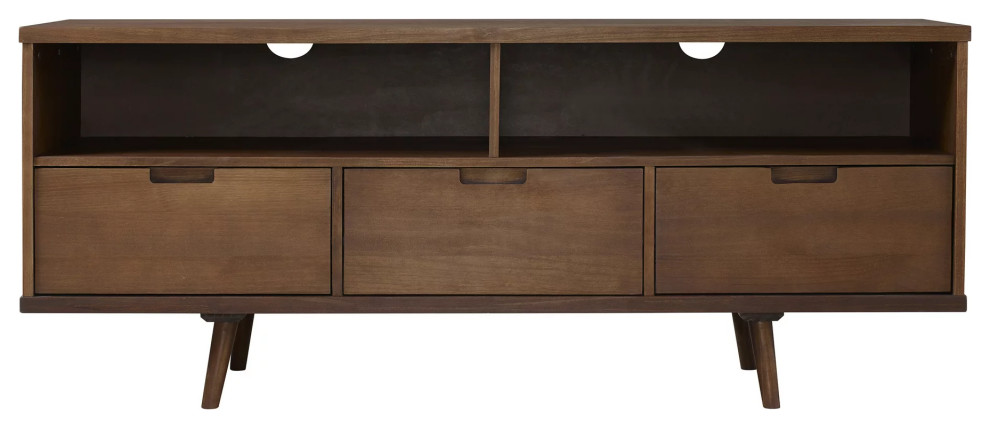 Rectangular TV Stand  Sleek Angled Legs With 3 Open Shelves  amp3 Drawers   Midcentury   Entertainment Centers And Tv Stands   by Decorn  Houzz