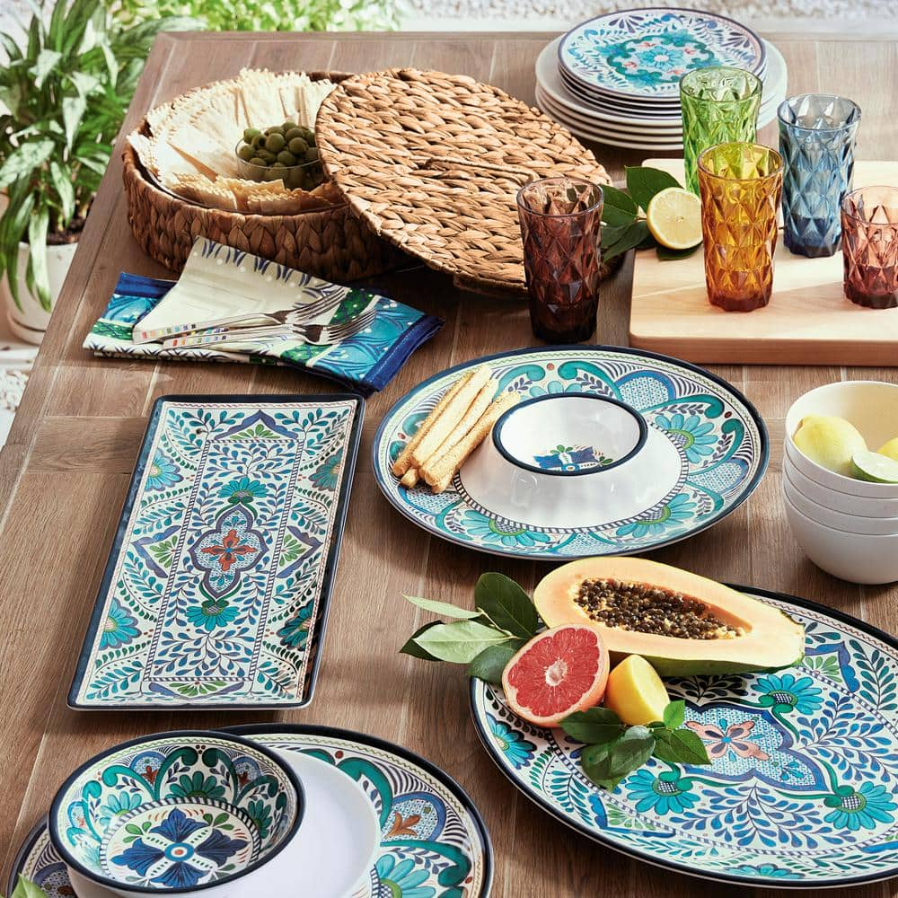 Certified International Talavera 12-Piece Country/Cottage Blue Melamine Dinnerware Set TAL12PC