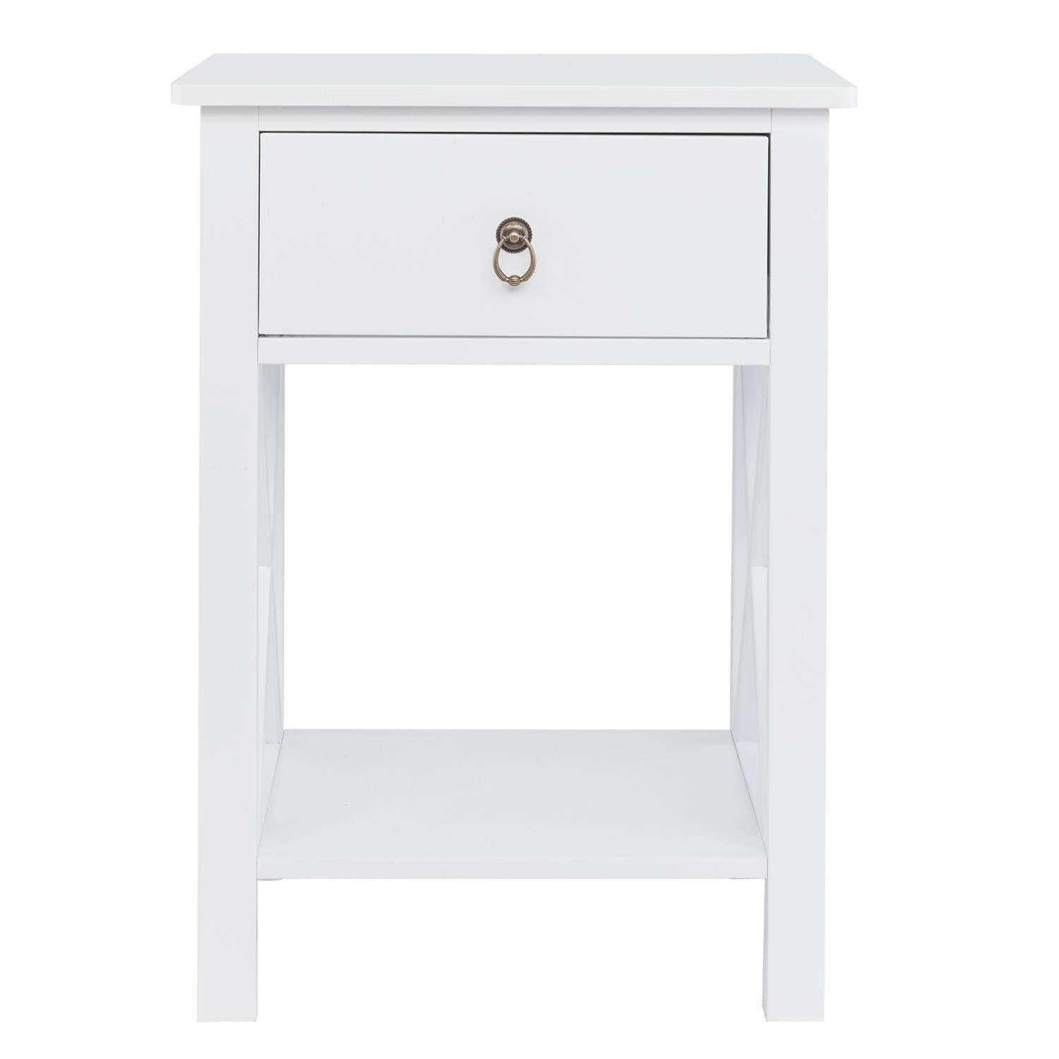 GoDecor Set of 2 Wood Contemporary Beside Table Nightstand,White