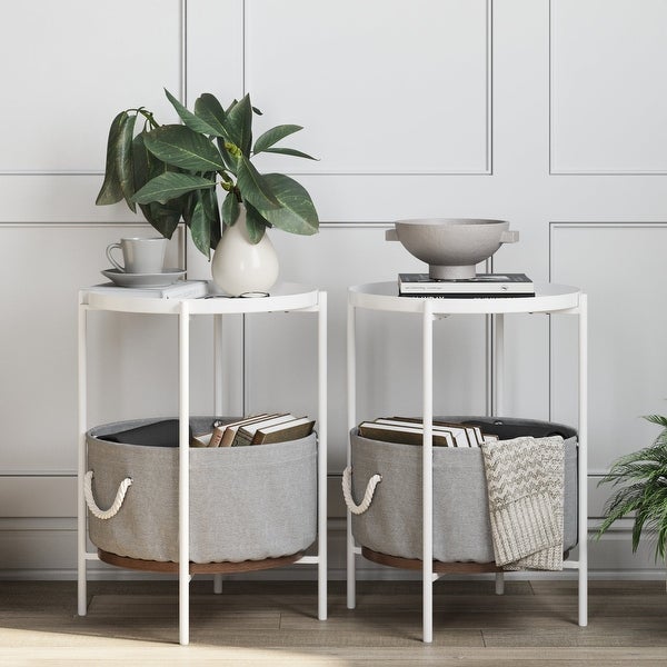 Nathan James Oraa Wood Side Table with Fabric Storage and Metal Base