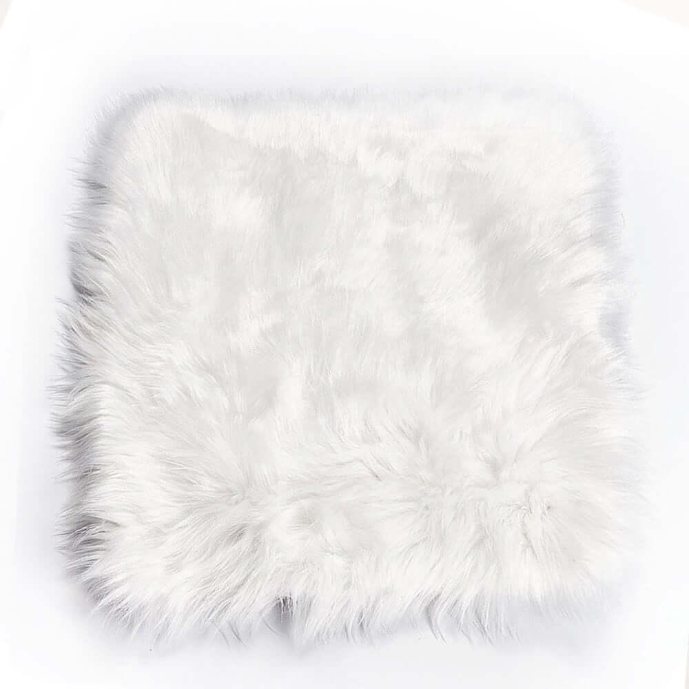 Soft White Faux Sheepskin Fur Square Seat Cushion Cover, Small Shag Area Rug 20