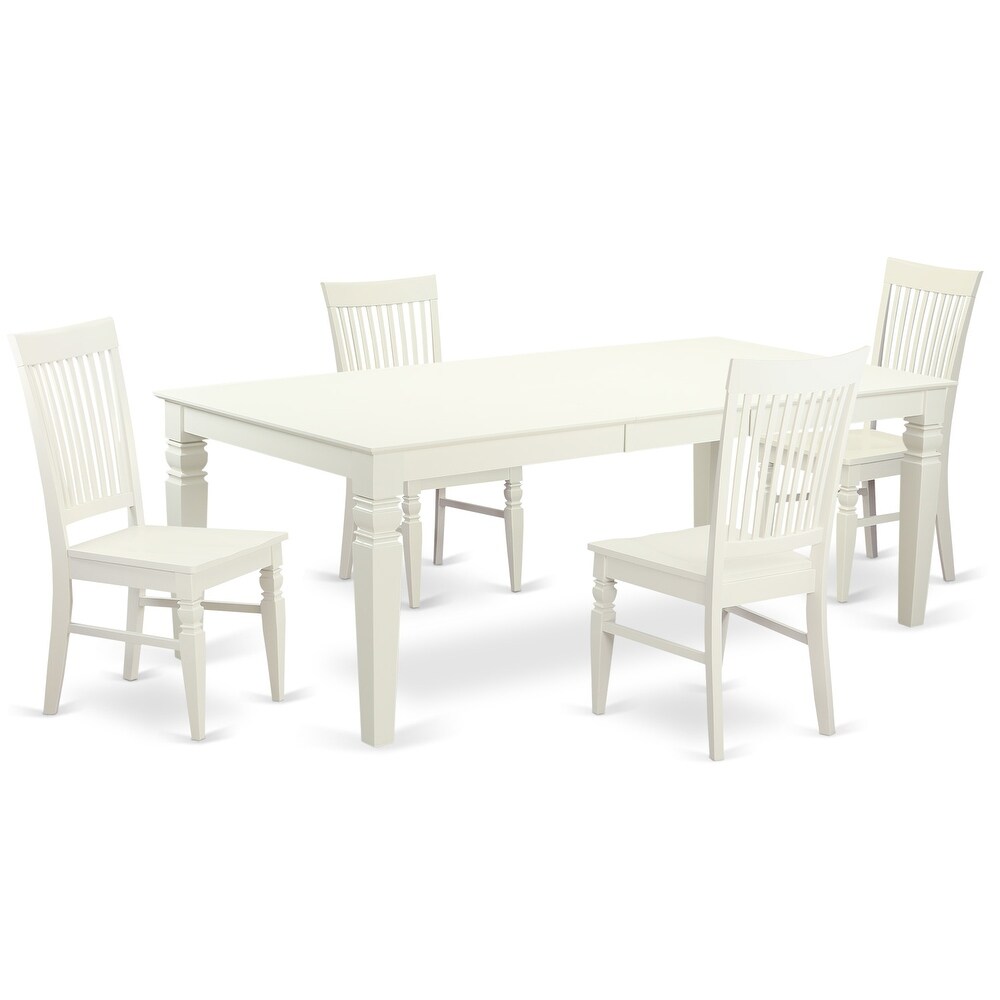 East West Furniture Dining Table Se  A Rectangle Dining Room Table and Wood Seat Chairs  Linen White (Pieces Options)