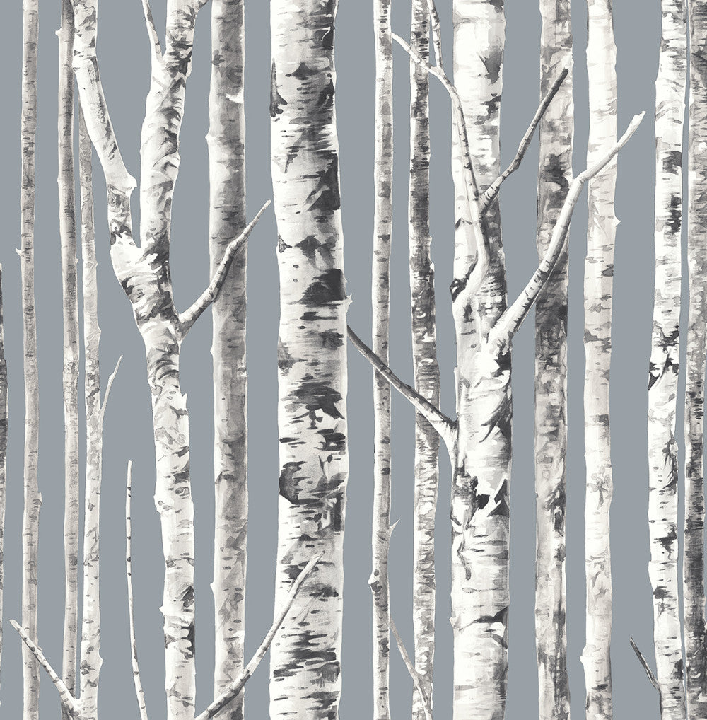 Sample Birch Wallpaper in Silver and Grey from the Solaris Collection