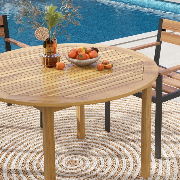 Costway Patio Dining Table Acacia Wood Round Outdoor Bistro Table 4 person For Deck Lawn