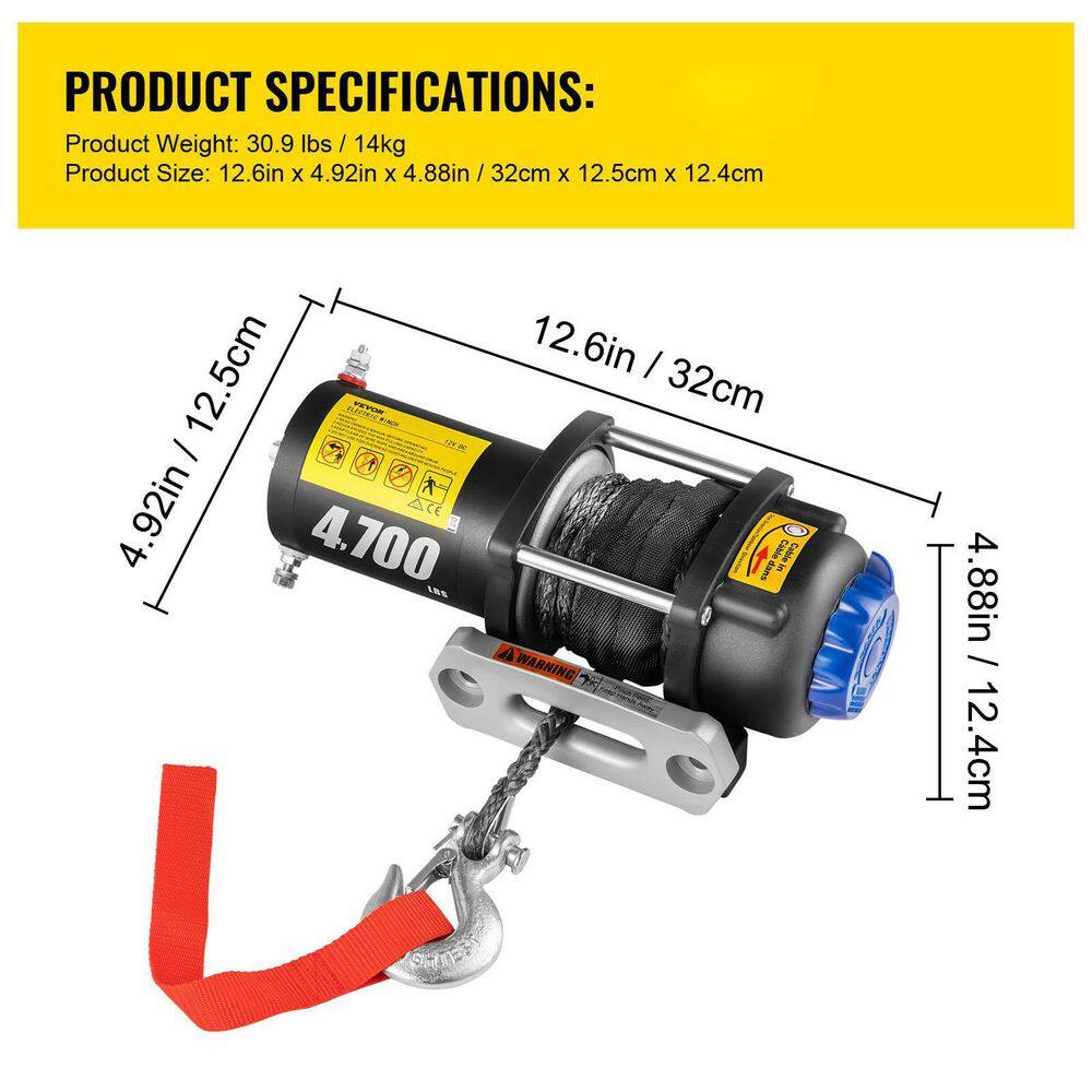 VEVOR Electric Winch 4700 lbs. Capacity Truck Winch with 180:1 Gear Ratio Wireless Remote and Corded Control for Towing SUV DDJPBHCZL4500E9R3V9