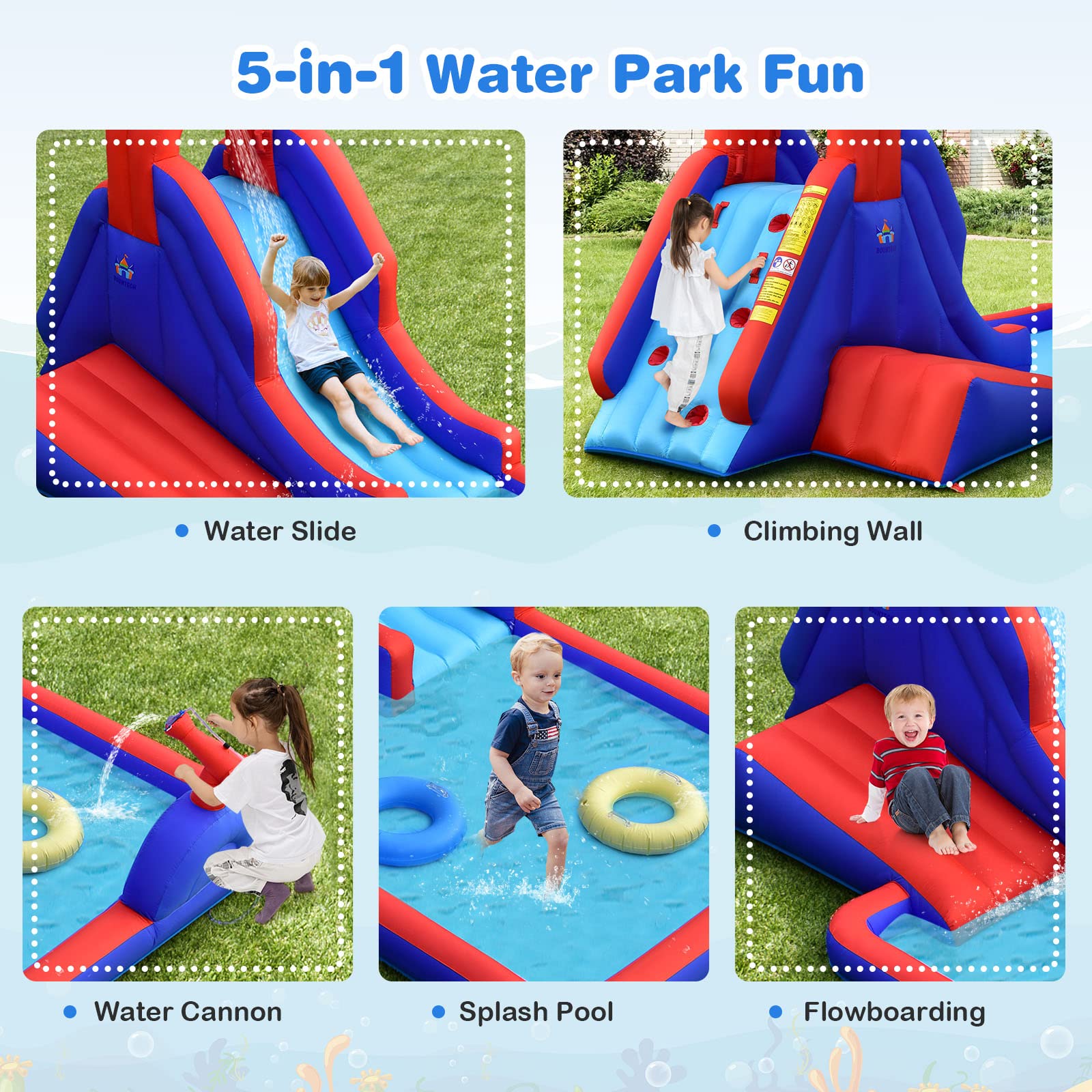 Costzon Inflatable Water Slide, 5-in-1 Kids Giant Water Slide Bouncer Park