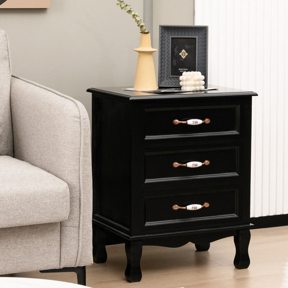 Costway 38701295 3 Drawers Nightstand with Solid W...