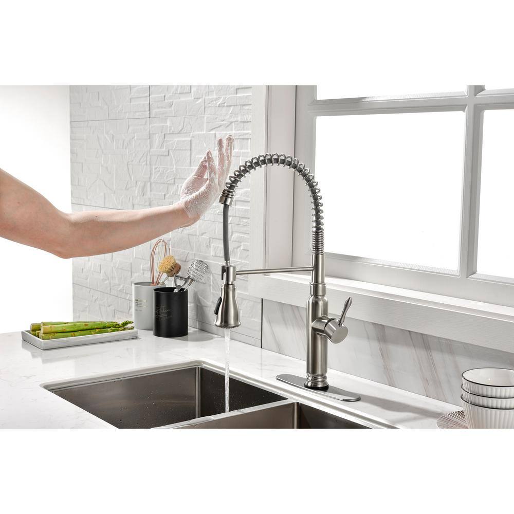 FORCLOVER Single-Handle Touch Deck Mount Gooseneck Pull Down Sprayer Kitchen Faucet in Brushed Nickel FRIMFTHS08BN