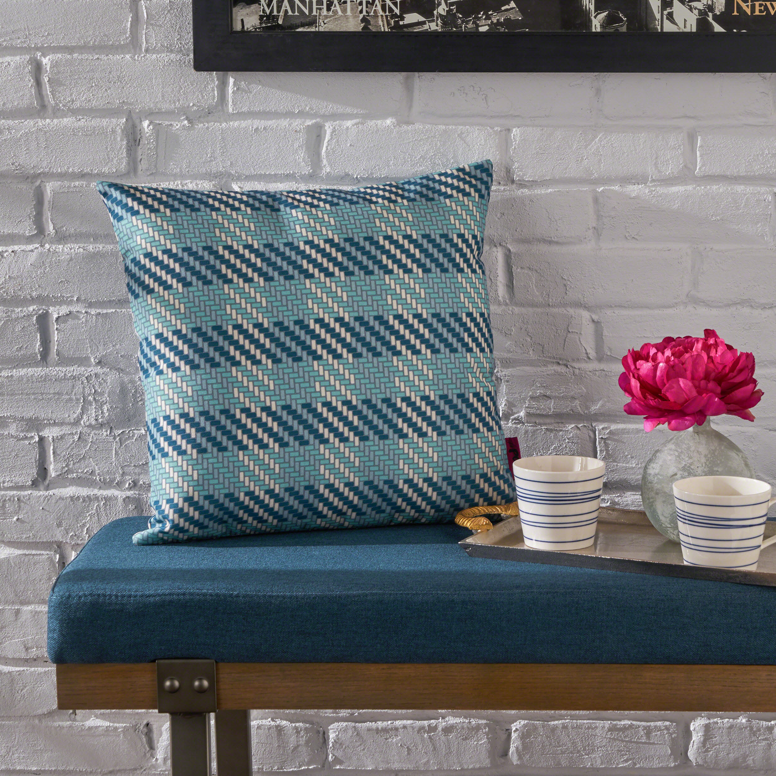 Lathan Indoor Blue Plaid Water Resistant Square Throw Pillow