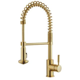 CMI Casmir Single Handle Spring Coil Pull Down Sprayer Kitchen Faucet in Matte Gold 192-7172