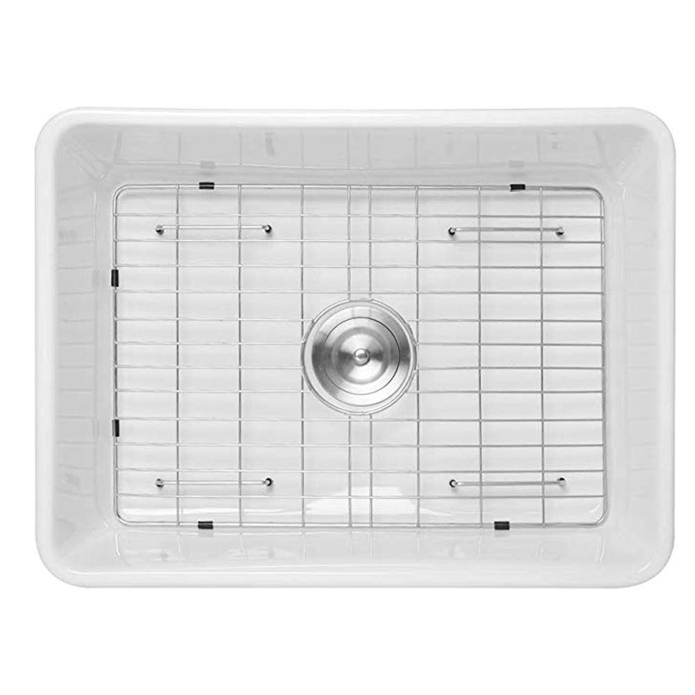 LORDEAR White Fireclay 24 in. Single Bowl Farmhouse Apron Kitchen Sink with Bottom Grid LD-LAW2418R1