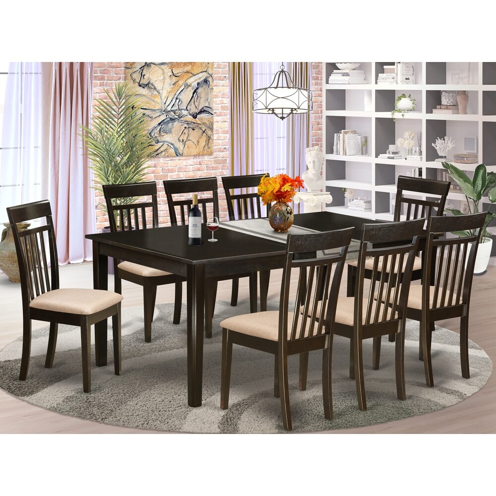 East West Furniture 9 Piece Kitchen Table Set  a Rectangle Dining Table and 8 Dining Room Chairs  Cappuccino (Seat Options)