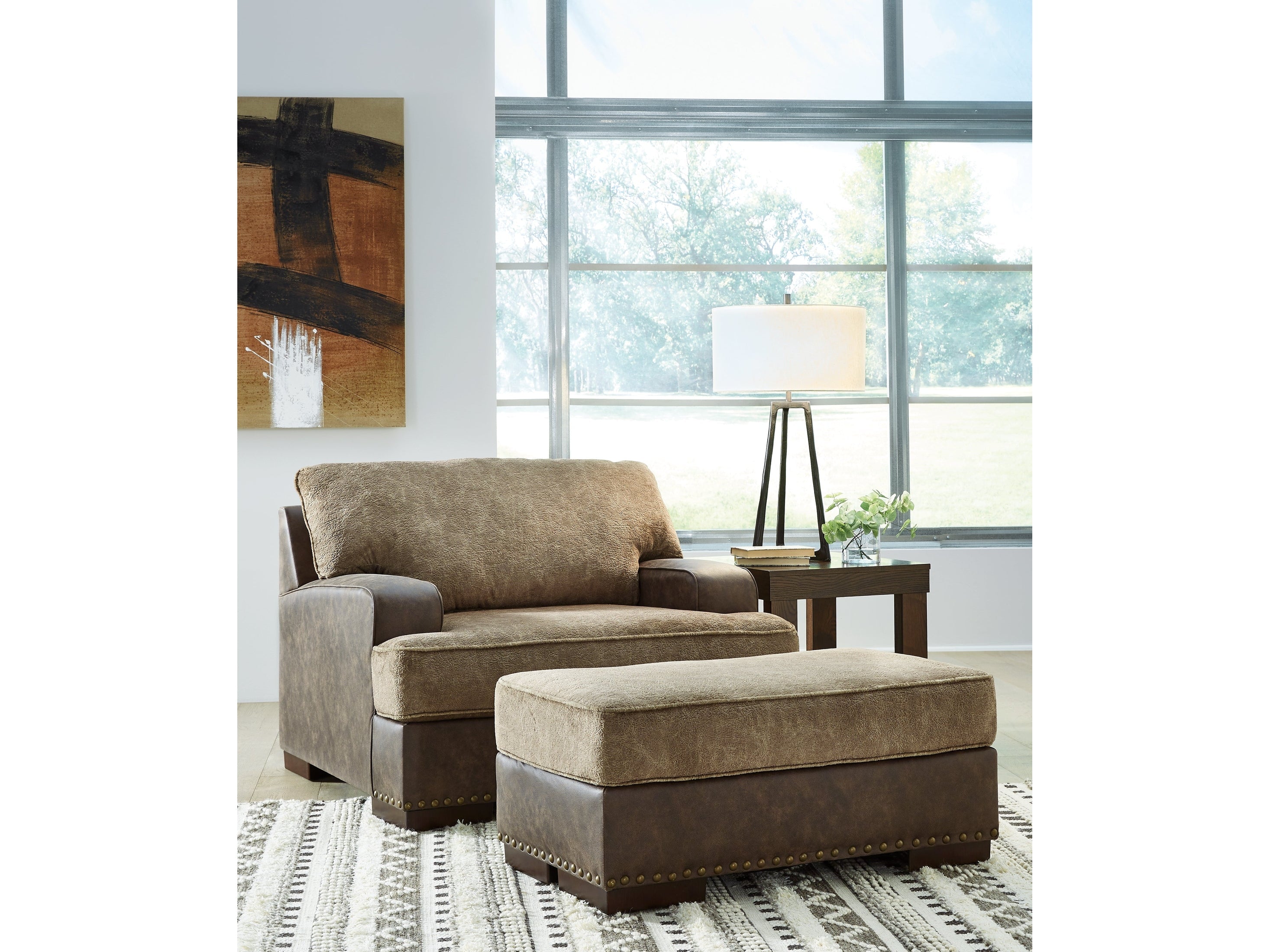 (Online Special Price) Alesbury Brown Oversized Chair and Ottoman