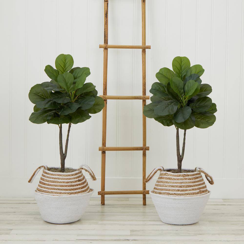 Nearly Natural 3 ft. Artificial Fiddle Leaf Fig Tree with Handmade Cotton and Jute Woven Planter DIY Kit (Set of 2) P1908-S2-CR