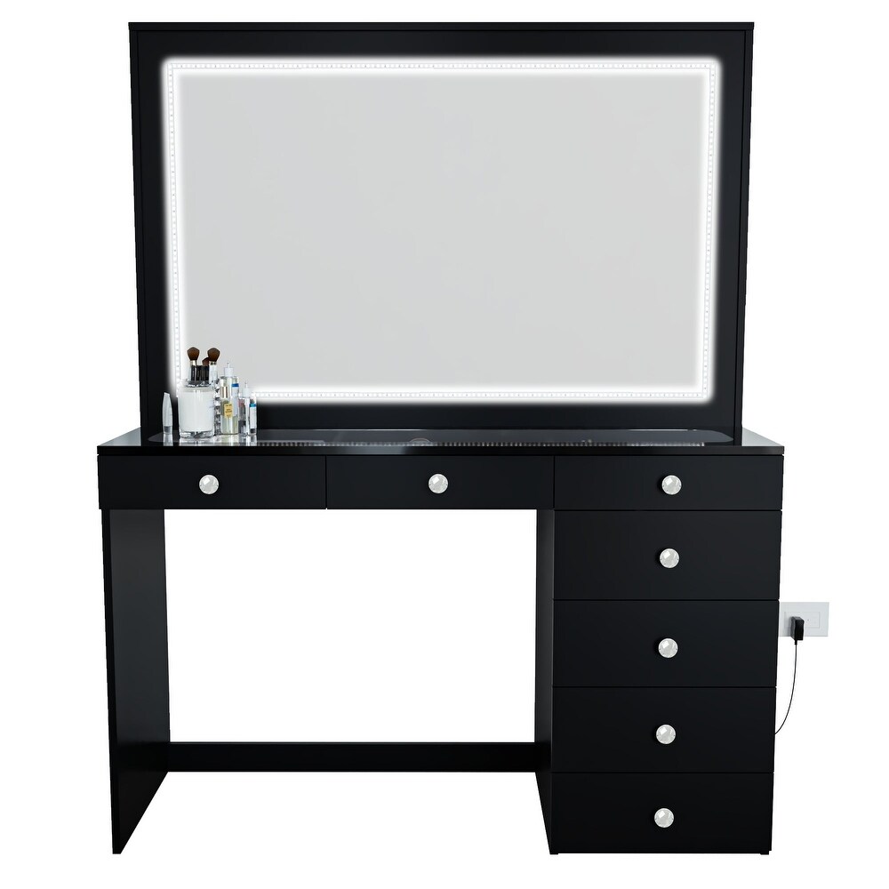 Boahaus Theia Modern Black Vanity Desk  7 Drawers
