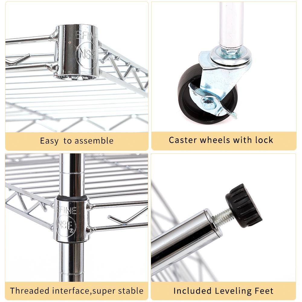 EFINE Chrome 5-Tier Rolling Carbon Steel Wire Garage Storage Shelving Unit with Casters (30 in. W x 63 in. H x 14 in. D) RL200-5CW