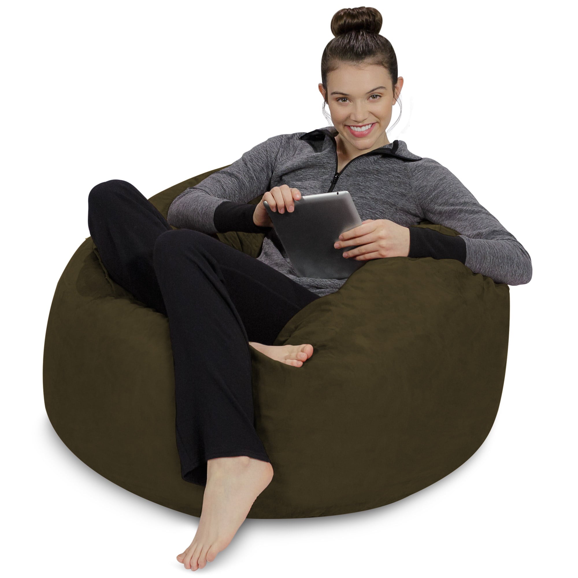 Sofa Sack Bean Bag Chair, Memory Foam Lounger with Microsuede Cover, Kids, 3 ft, Olive