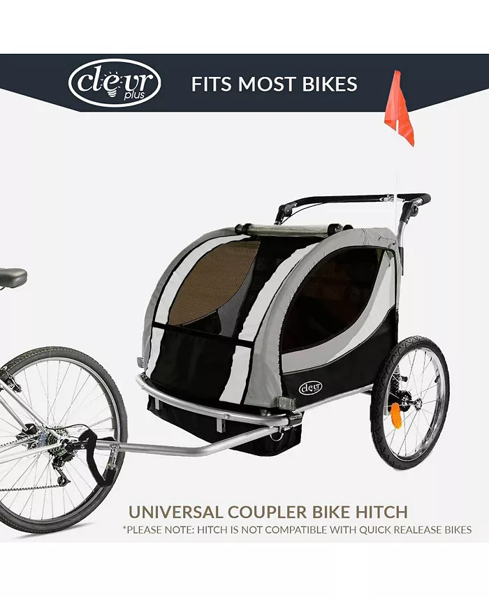 ClevrPlus Deluxe 3-in-1 Double Seat Bike Trailer Stroller Jogger for Kids， Grey