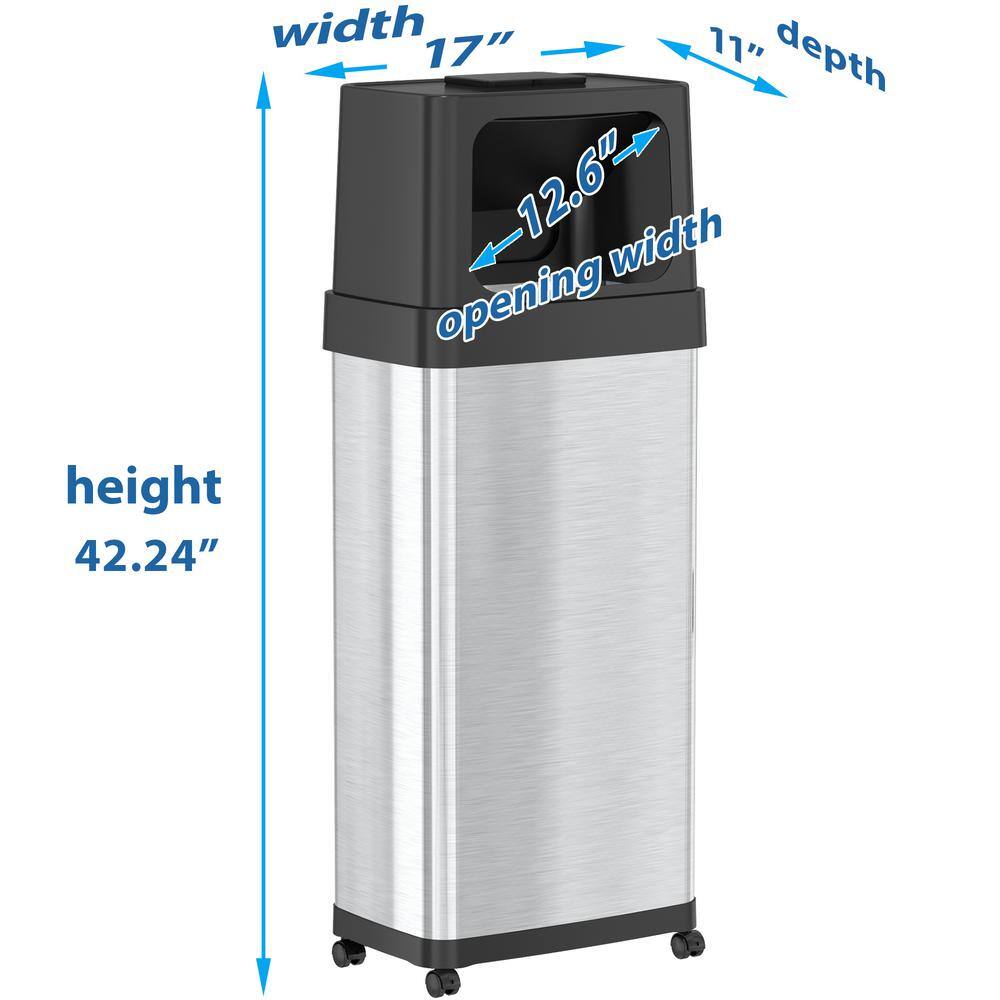 iTouchless 24 Gal. 91 l Bin Rectangular Dual Push Door Stainless Steel Trash Can with Wheels and AbsorbX Odor Control System IT24DPS