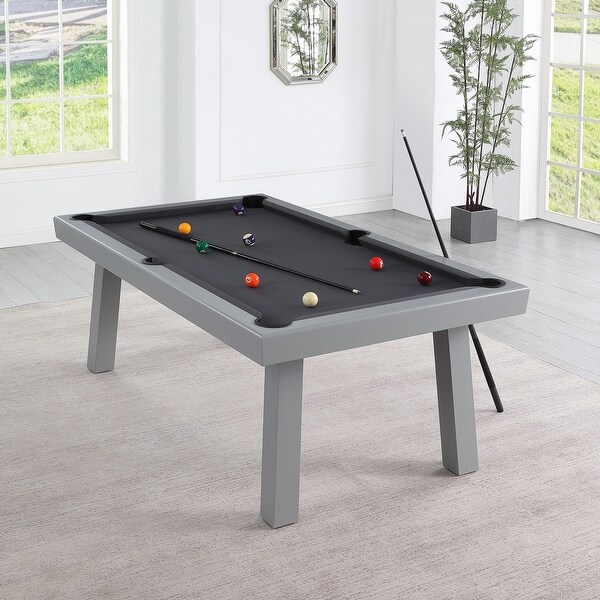 Newport Outdoor Patio 7ft Slate Pool Table 6Seater Dining Set with 4 Benches and Accessories，Cement Finish