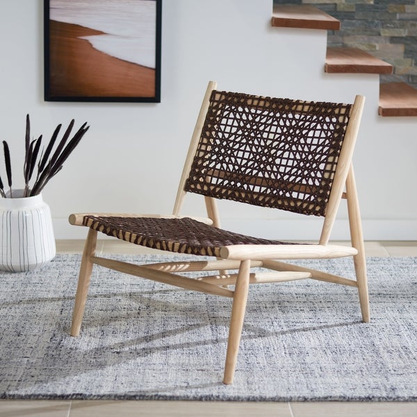 SAFAVIEH Bandelier Open Leather Weave Squared Accent Chair. - 26