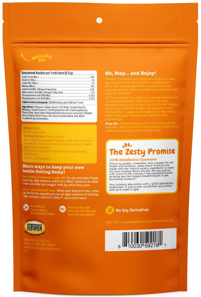 Zesty Paws All-in-One Peanut Butter Flavored Soft and Chewy Training Bites Dog Treats