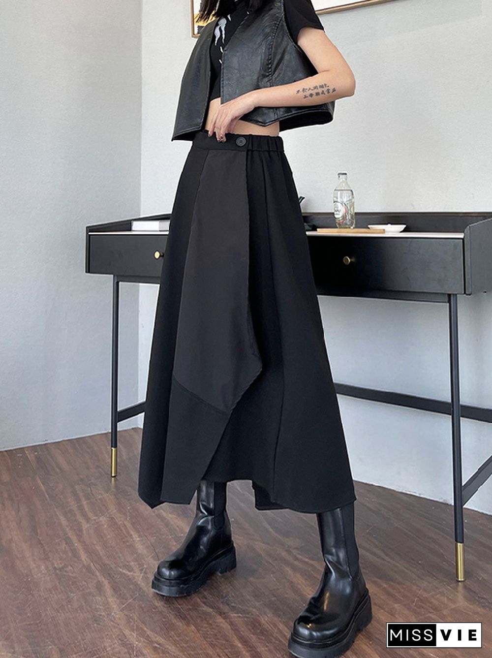 Casual High Waisted Irregularity Solid Color Skirt