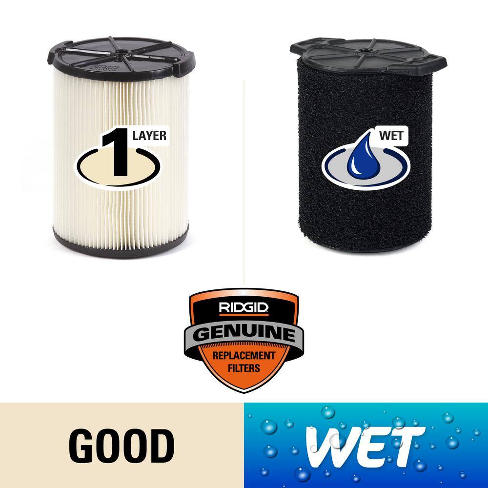 RIDGID Standard Pleated Paper Filter and Wet Application Foam Filter for Most 5 Gallon and Larger RIDGID WetDry Shop Vacuums VF4070