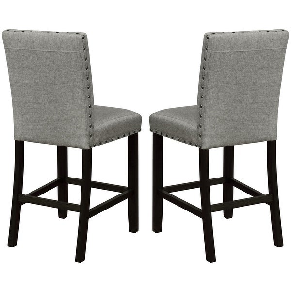 Classic Design Grey Upholsted Counterhight Dining Stool with Nailhead Trim (Set of 2)