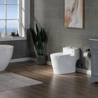 WOODBRIDGE 1-piece 1.28 GPF Conserver High Efficiency Dual Flush All-in-One Toilet with Soft Closed Seat Included in White HB0735