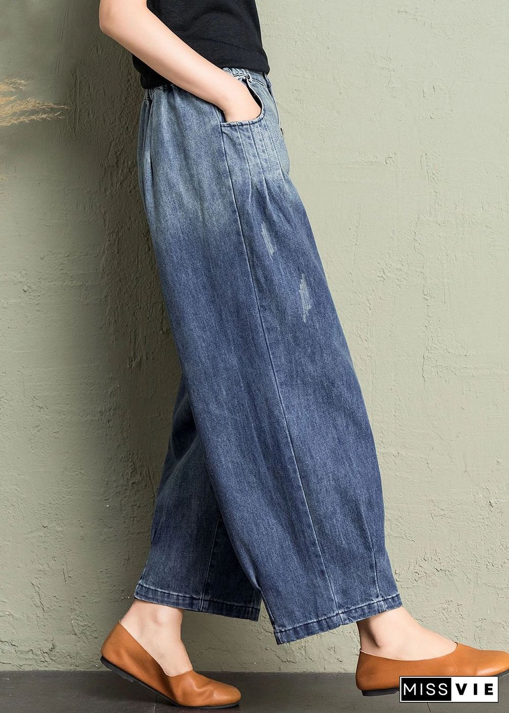 Classy Blue Pockets Loose Harem Fall Denim Pants