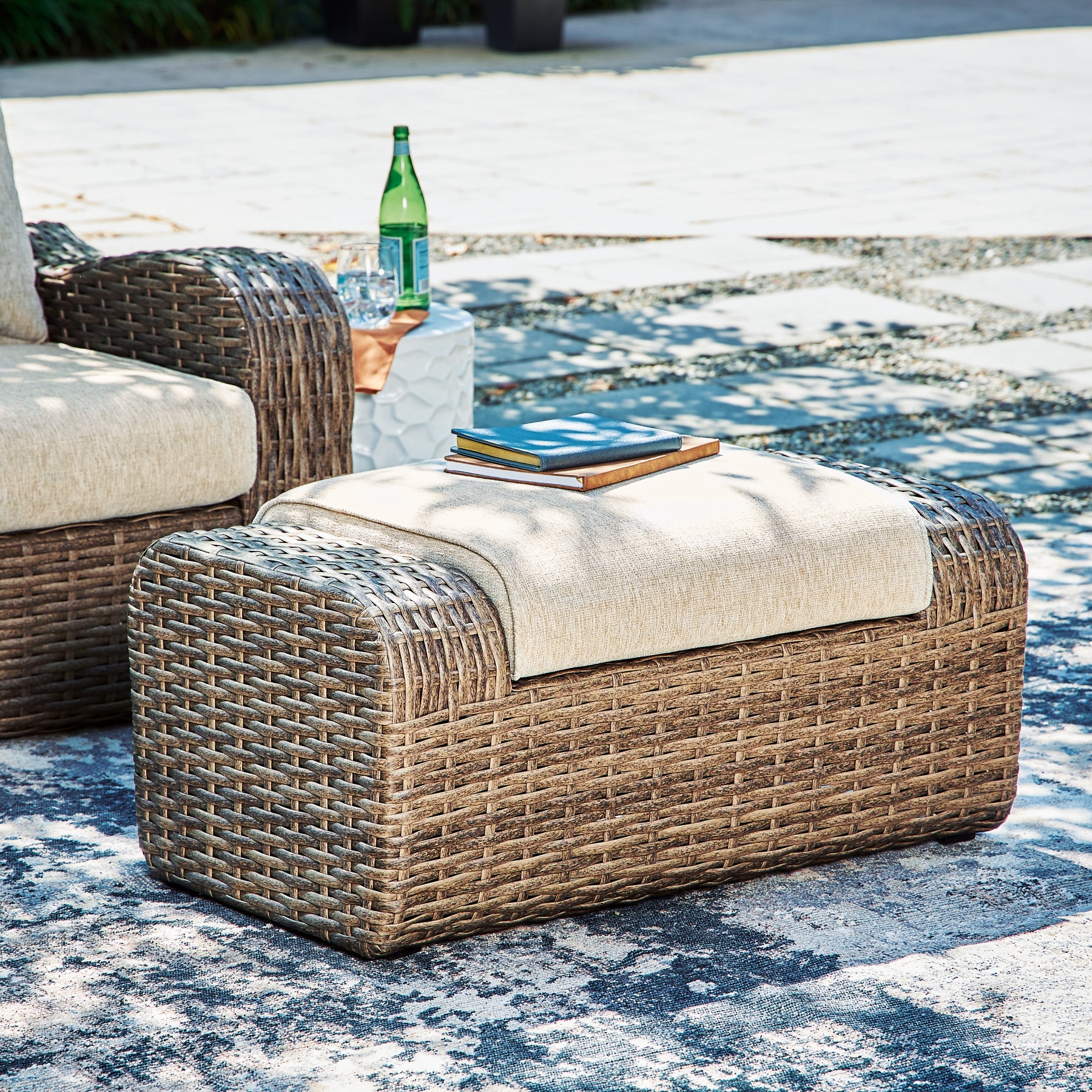 Sandy Bloom Outdoor Lounge Chair and Ottoman