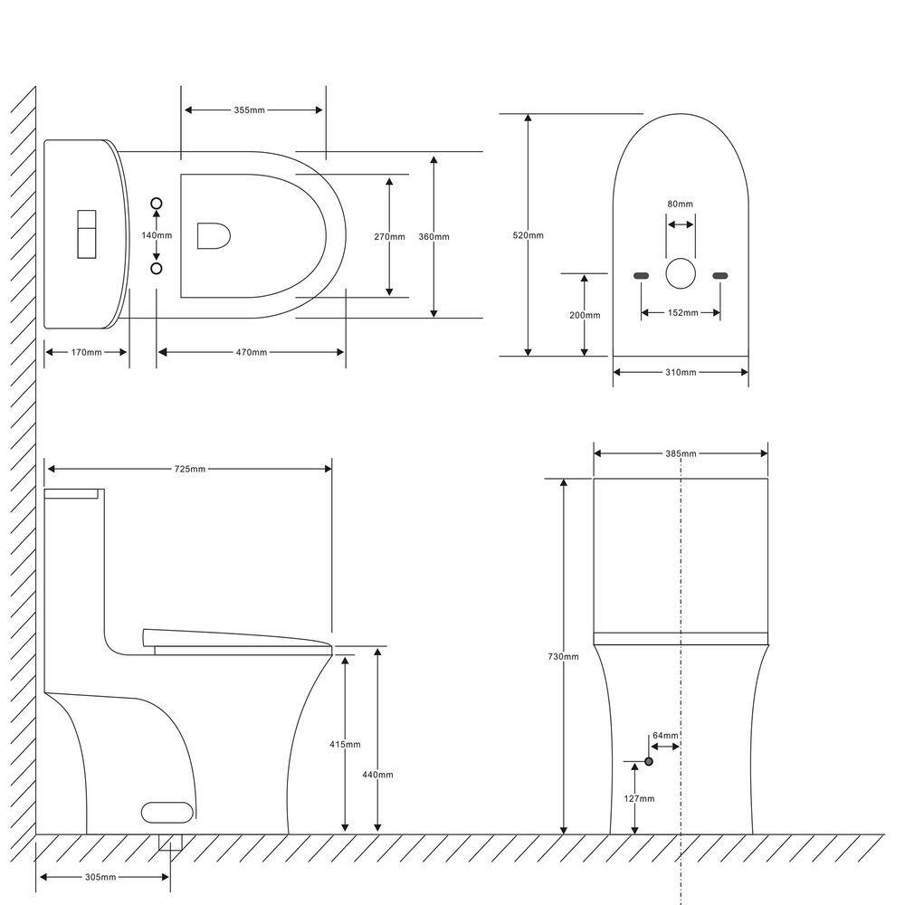 FUNKOL One-Piece 28.74 in.H 1.11.6 GPF Automatic Dual Flush Elongated Shape Ceramic Toilet in Grey LML-T-G02