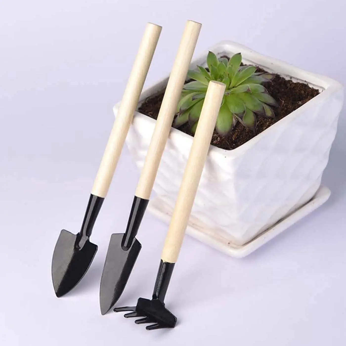 Wholesales Gardening Mini Three piece Bonsai Tool Set With Wooden Handle Garden Tool Set for Planting Flowers And Digging Soil