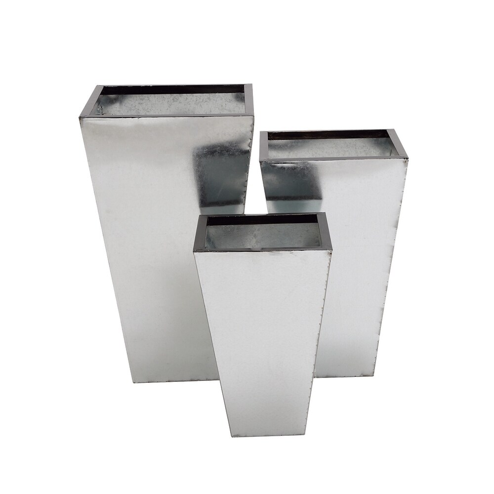 Black  Gray or Silver Metal Contemporary Planter with Tapered Base and Polished Exterior (Set of 3)