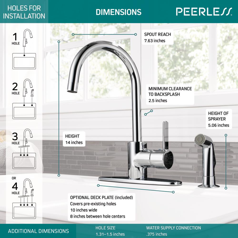 Peerless Precept Single Handle Kitchen Faucet with Side Sprayer in Chrome P199152LF