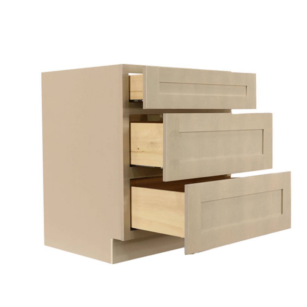 LIFEART CABINETRY Lancaster Shaker Assembled 30x34.5x24 in. Base Cabinet with 3 Drawers in Stone Wash ALSW-DB30-3