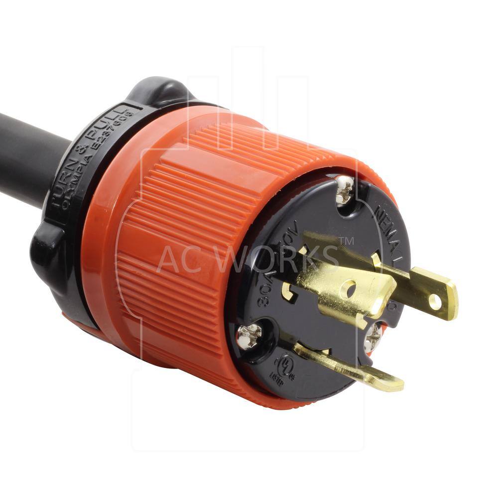 AC WORKS 100 ft. SOOW 103 NEMA L6-30 30 Amp 250-Volt Rubber Extension Cord L630PR-100E