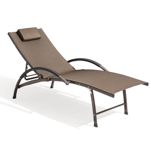 Crestlive Outdoor Adjustable Reclining Chaise Lounge Chair with Arms and Headrest，Aluminum or Steel Frame Options